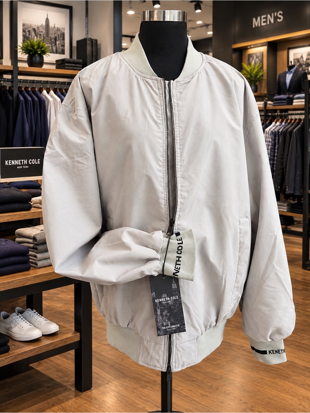 Kenneth Cole Pale Gray Men's Bomber Jacket